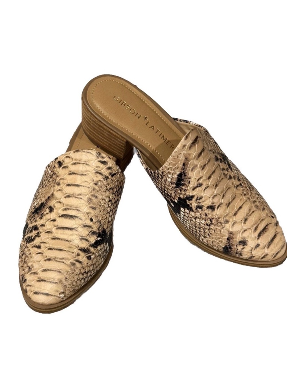 Gibson Latimer Joury Goat Leather Snakeskin Animal Print Mules Shoes Size 6 M